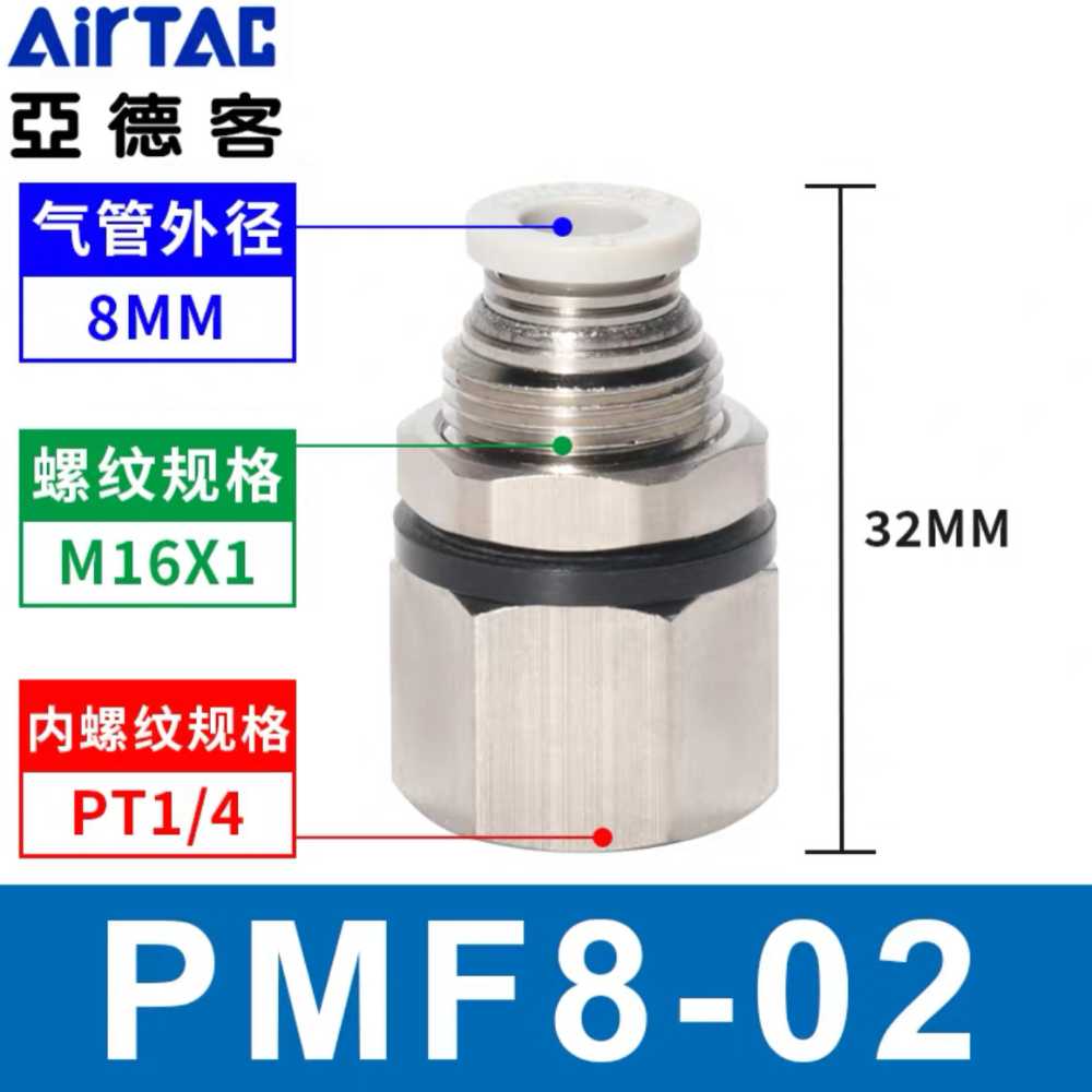 亚德客 气动内螺纹快插穿板气动接头PMF8-02