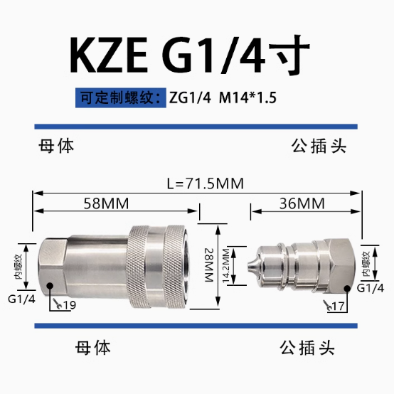 美源 KZE液压快速接头 G1/4-G1/4