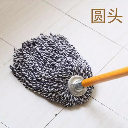 山歌 木杆拖把棉线家用老式蓝白色 圆头 加固款