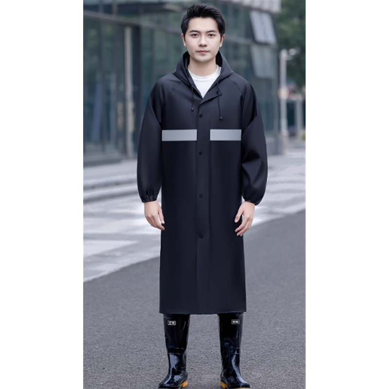 山歌 一体式长款多功能连帽雨衣 黑色单层