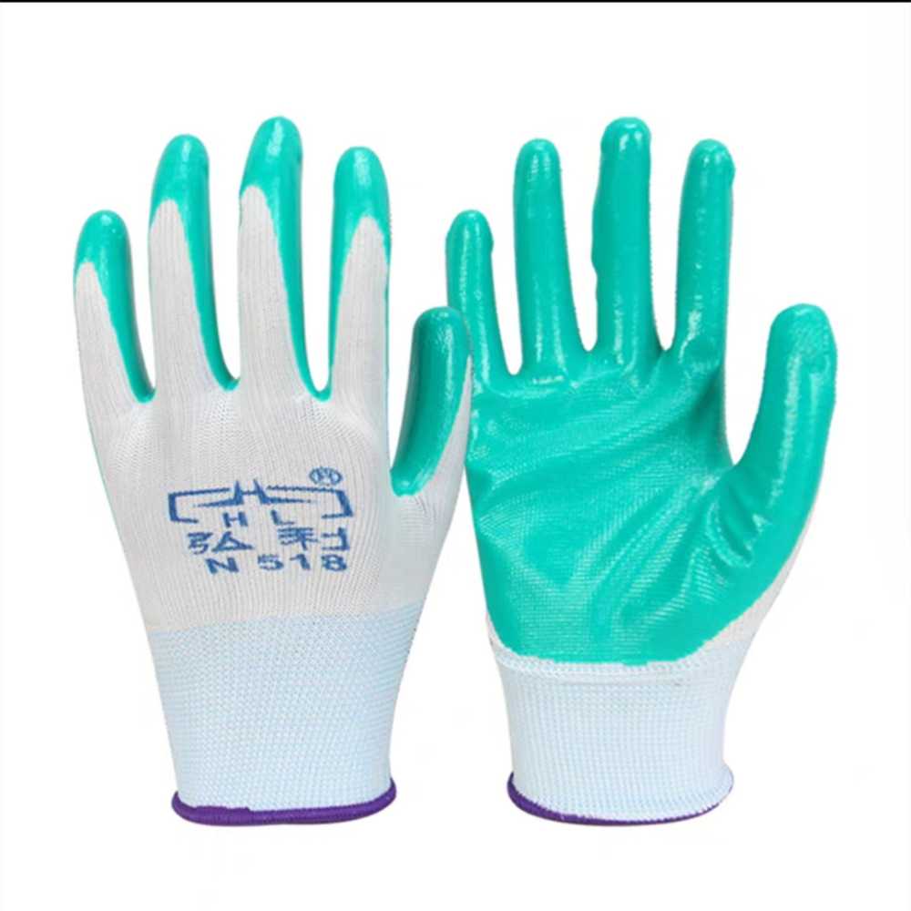宏利 n518浸胶白砂绿胶劳保手套