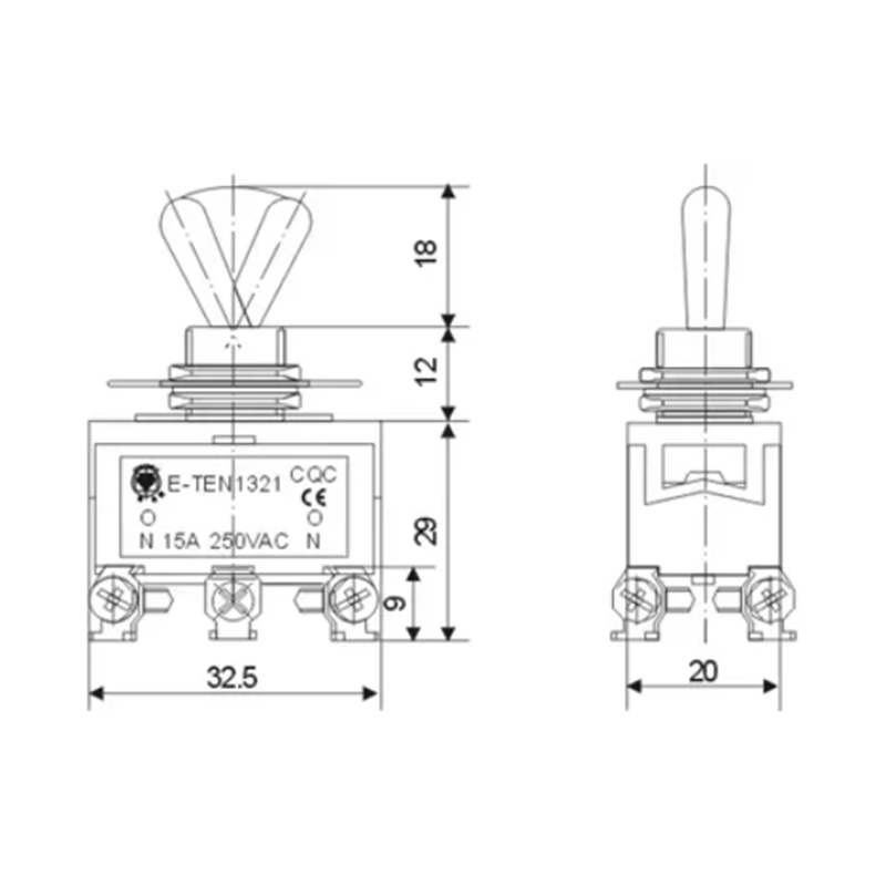 红心 钮子开关六脚二档15A 250VAC